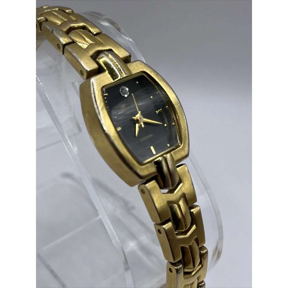 Beauvais‎ Diamond Women's Quartz Watch Gold Band Black Dial- New Battery